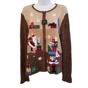 Tiara L Christmas Holiday Cardigan Sweater Embroidered Beaded Vintage Teacher‎
